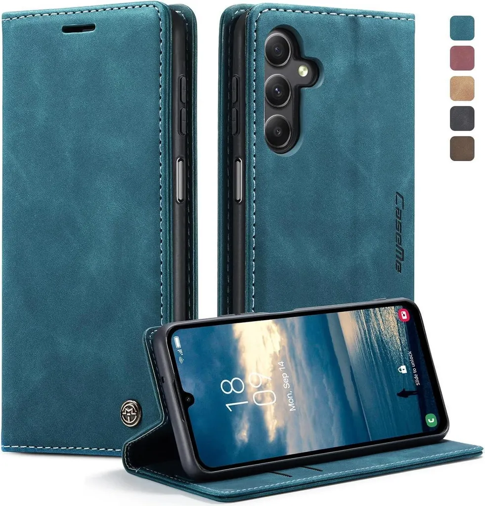 Custodia Samsung A25 5G Pelle Premium | Flip Cover 360° Blu Verde