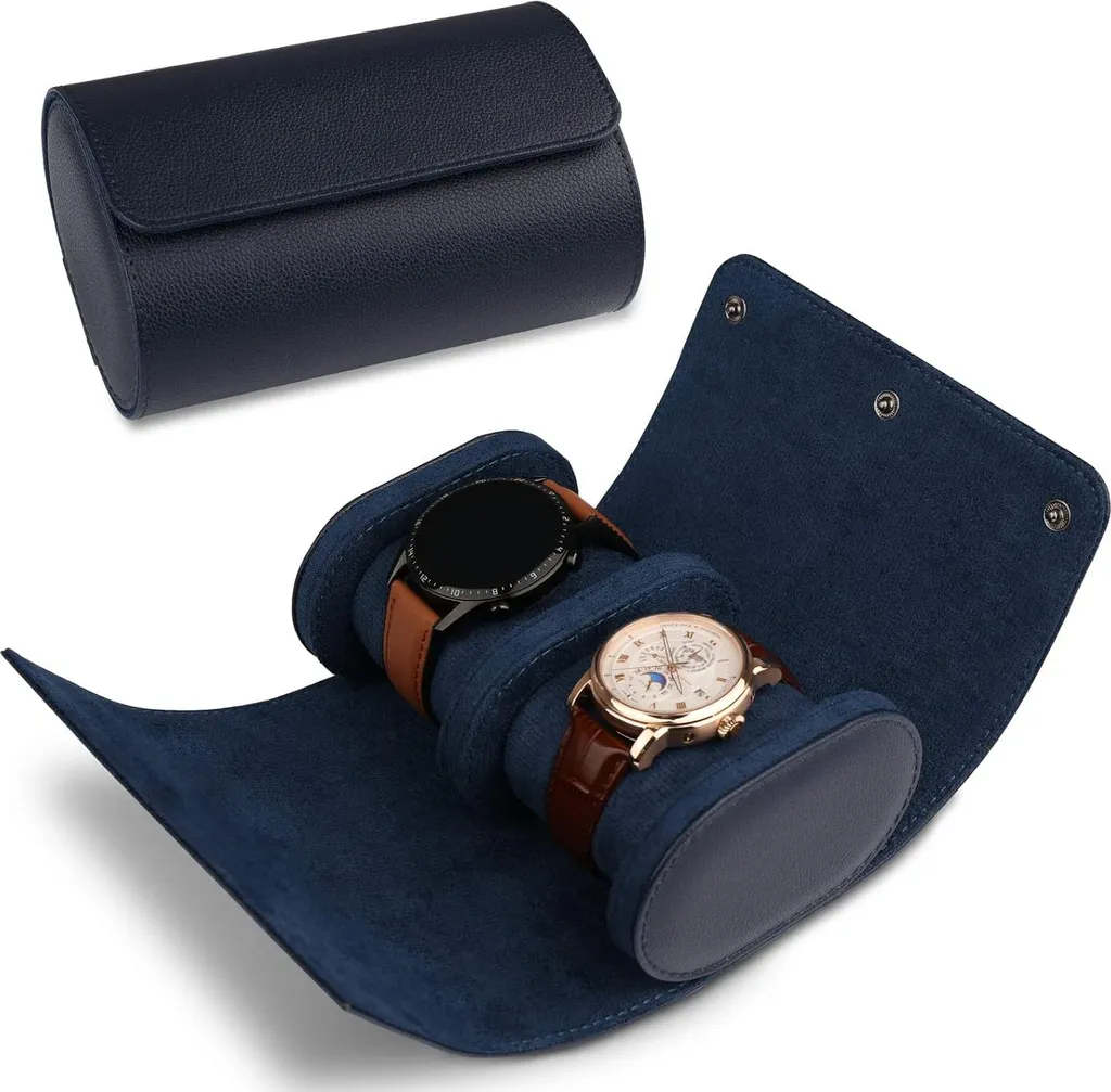 Rangement montres bleu pour voyage et protection - Format cylindre chic