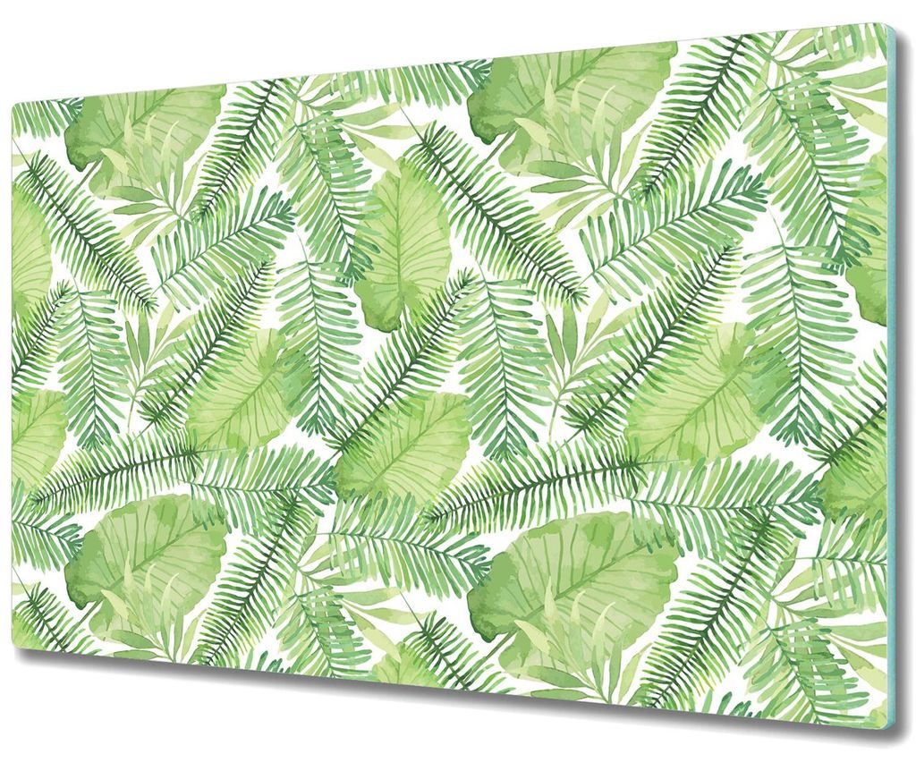 Glas Schneidebrett Herdabdeckplatten Schneideplatten - 80x52 cm - Grüne Blätter