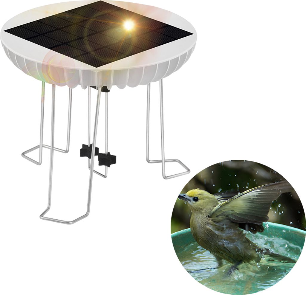 Solar-Wasserruehrer fuer Vogelbad, 3,7 V, 1500 mAh, Backup-Lithium-Batterie, Vogelbad, Aquarium, Wasserruehrer, 5 V, 2 W, Solarpanel, buerstenloser...