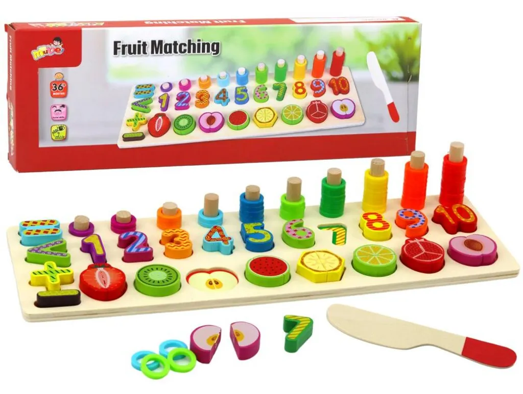 Trieur en bois éducatif contre l'ennui : maths et fruits ludiques