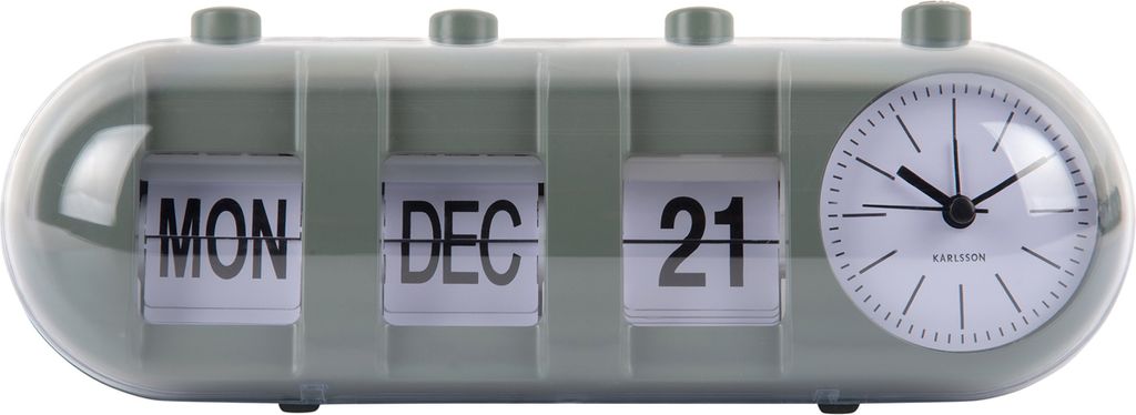 Karlsson - Wecker Retro Tube Calendar Flip - Dschungelgrün