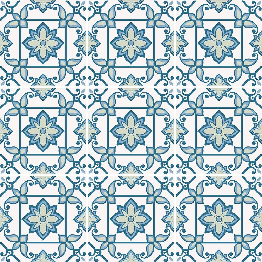 Selbstklebende Fliesenaufkleber für Küche und Bad – 9 Zementfliesenaufkleber (AZULEJOS DOZZA) – 9 Aufkleber 15 x 15 cm