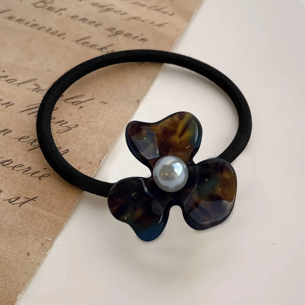 Fascetta per capelli con perle e fiore - Gioielli blu-marrone - 2