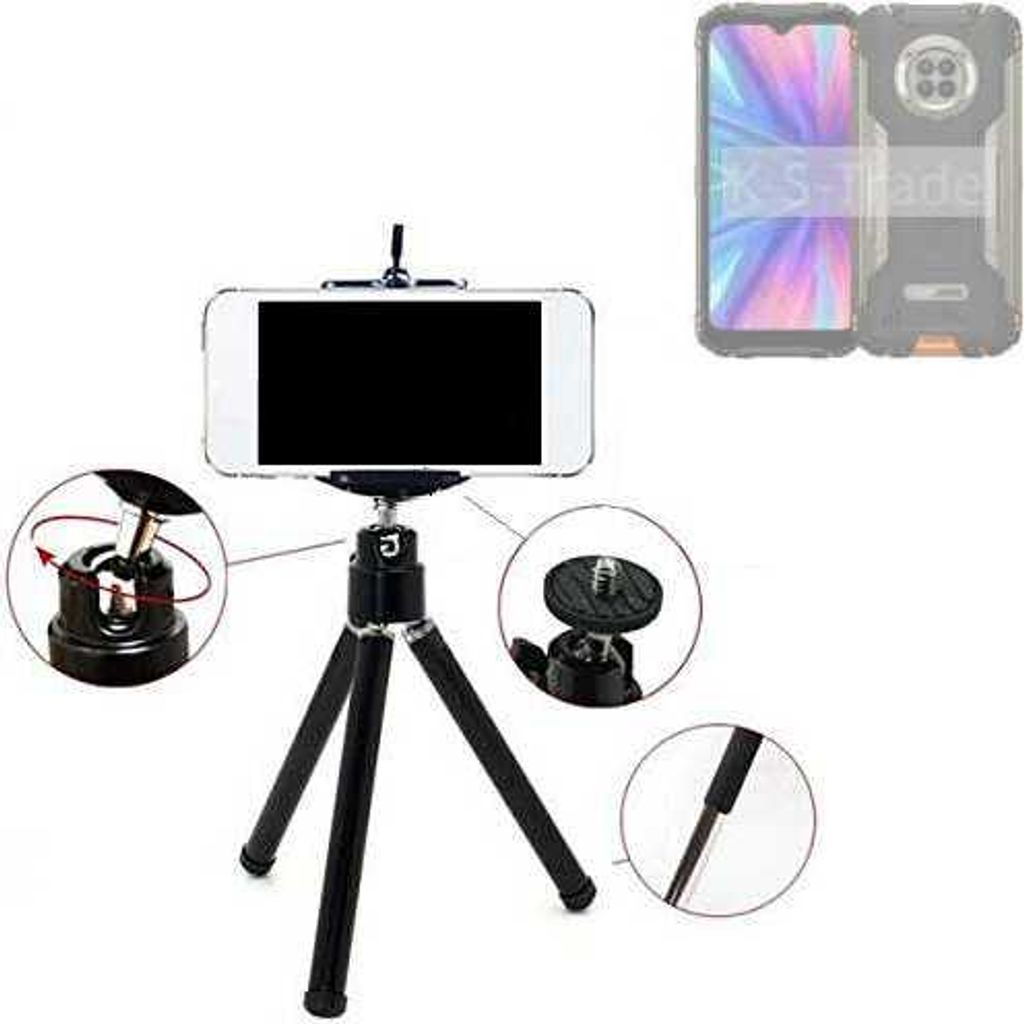 K-S-Trade Smartphone Stativ Dreibein kompatibel mit Doogee V31 GT Tripod aus Aluminium Klemmstativ Stativ Adapter für Mobiltelefone schwarz 1x