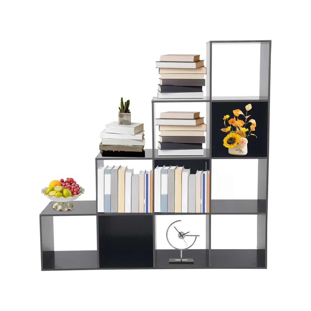 L-förmiges Eckregal 117*28*117 cm 10 Fächer Aufbewahrungsregal für Zuhause und Büro (Schwarz)