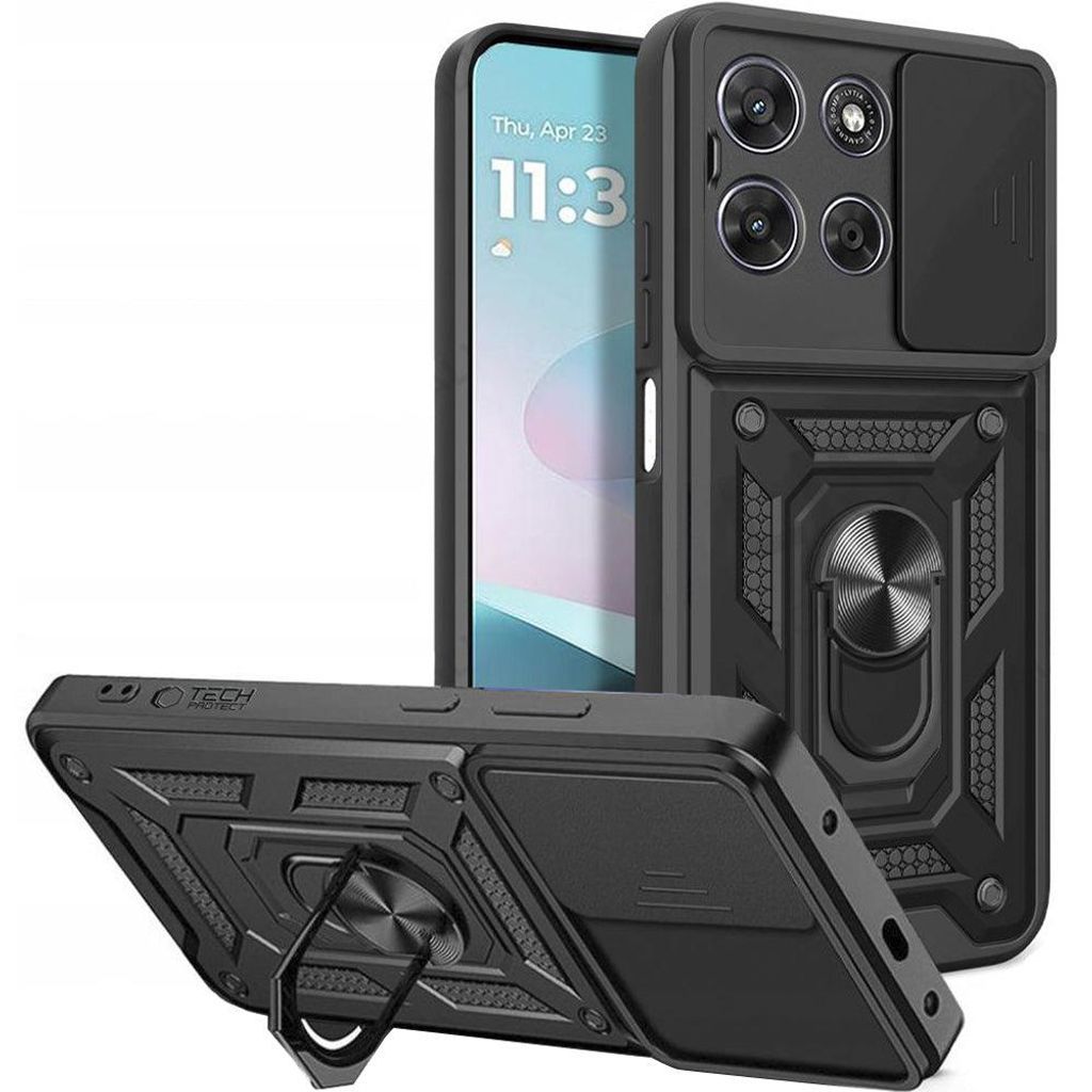Handyhülle mit Ring für Motorola Moto G67 Power / G57 Power, Tech-Protect Camshield Pro, Schwarz