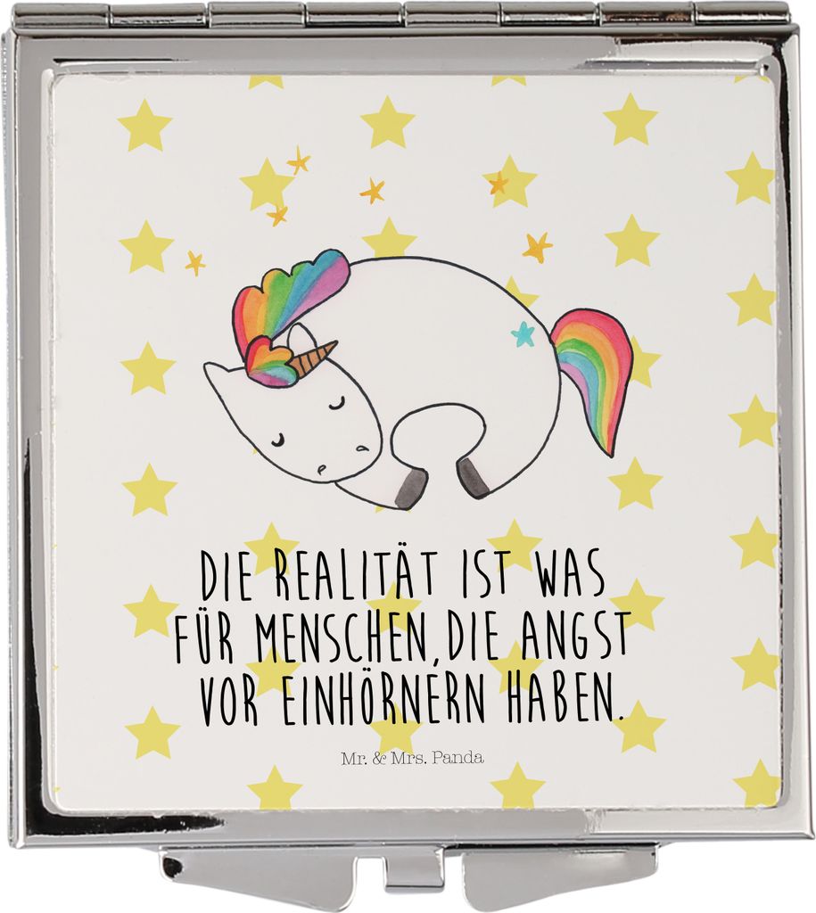 Mr. & Mrs. Panda Kosmetikspiegel Einhorn Nacht - Weiß - Geschenk, Schminkspiegel, Unicorn, Traum, klein, Kleiner Spiegel, Handspiegel, Freundin, K...