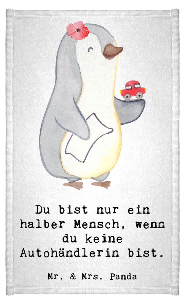 Mr. & Mrs. Panda Handtuch Autohändlerin Herz - Weiß - Geschenk, Autohandel, Gästehandtuch 30x50, Mini-Handtuch, Witzig, Frotteehandtuch, Baumwol...