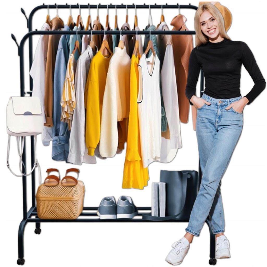 KRUMAD Kleiderständer Metall auf rollen mit Schuhregal, Robuster Garderobenständer für Kleidung & Schuhe, Garderobe, Freistehend, 154 x 110 x 57...