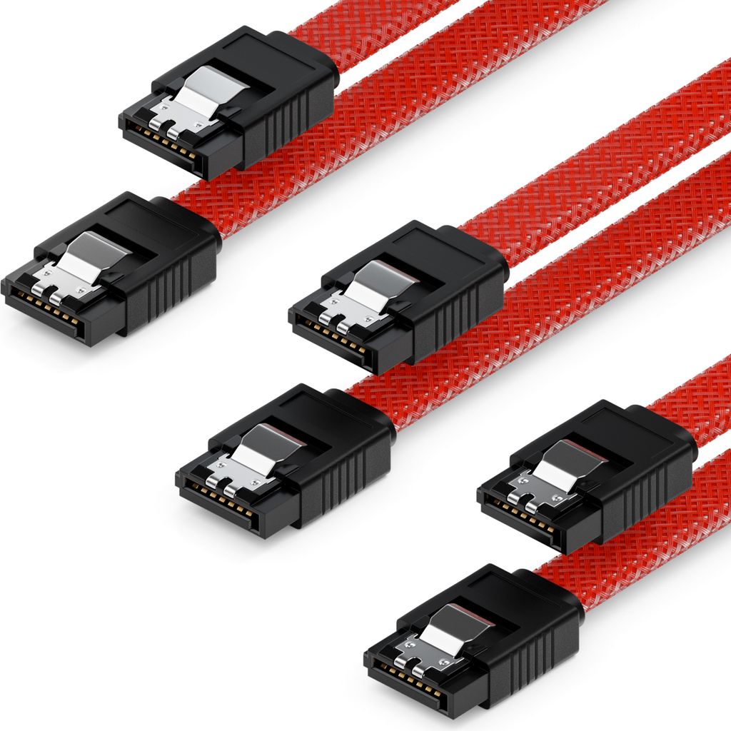 deleyCON 3x 50cm SATA 3 Nylon Kabel Set 6 Gbit/s Verbindungskabel Mainboard HDD SSD Festplatte 2 S-ATA Stecker Gerade Rot