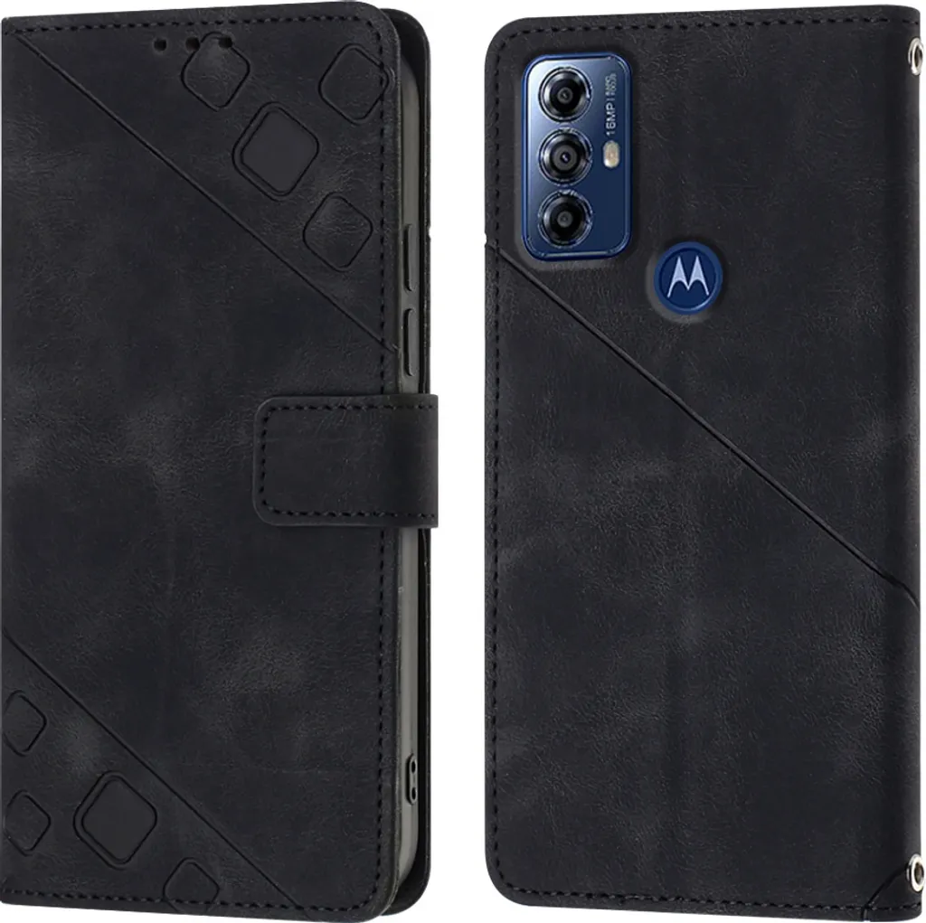 Custodia per Motorola Moto G Play 2023/G Power 2022 in rilievo Custodia a portafoglio in pelle Flip con funzione di supporto nero