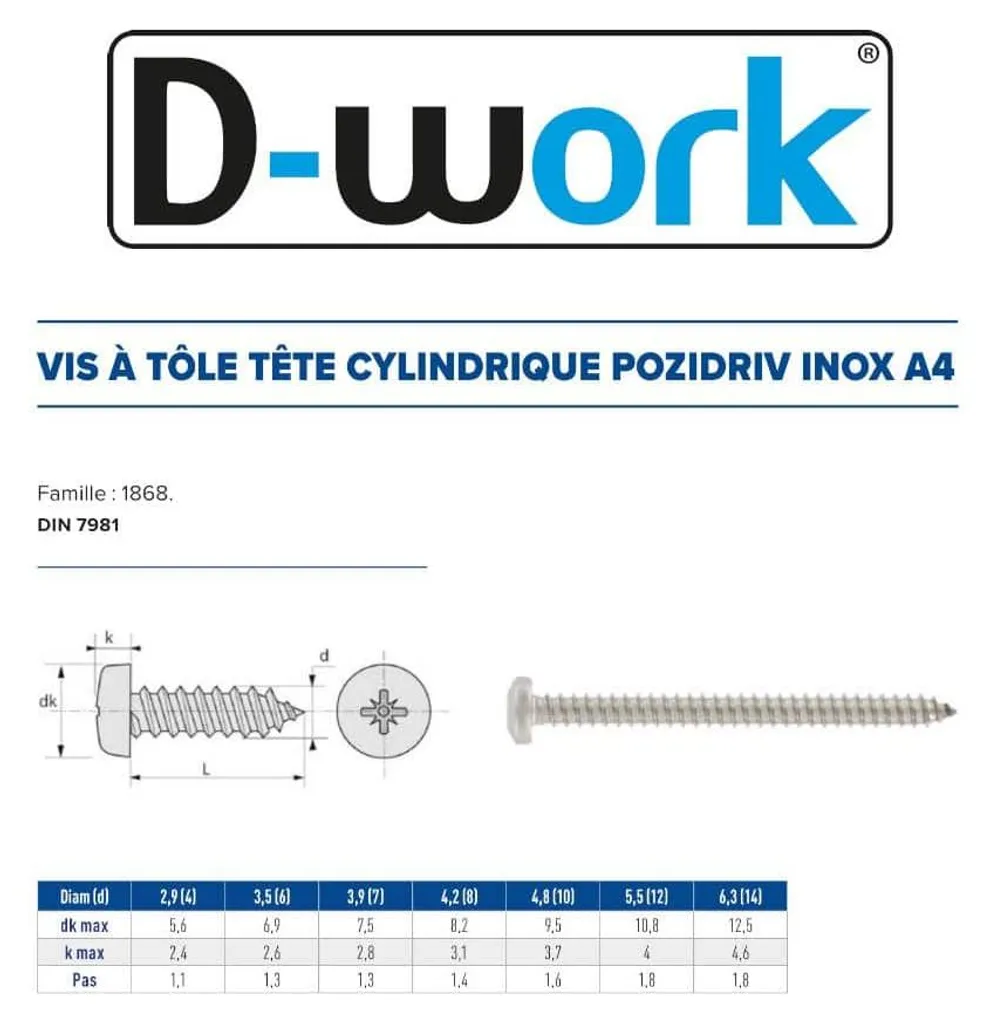 Vis Tête Large Pozidriv 4.8 x 38.1 mm en Acier Inoxydable A4 Qualité Marine