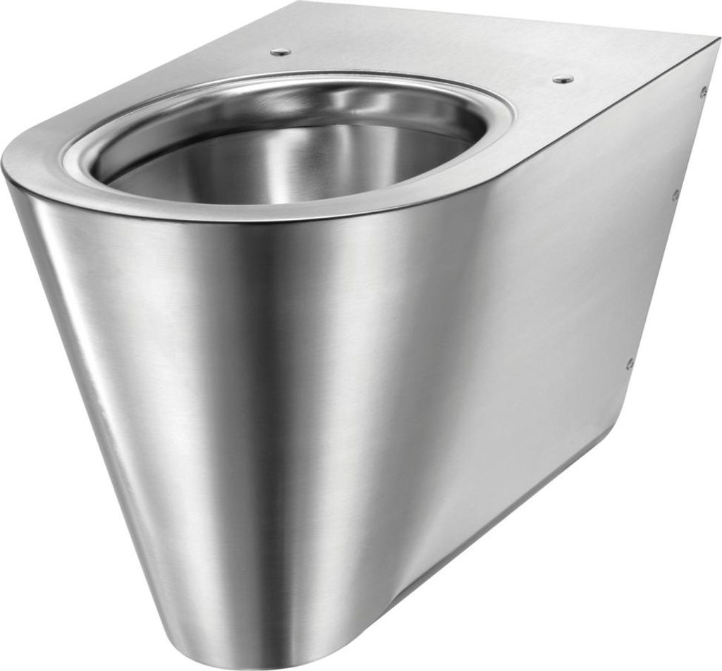 A stainless steel wall-mounted toilet.