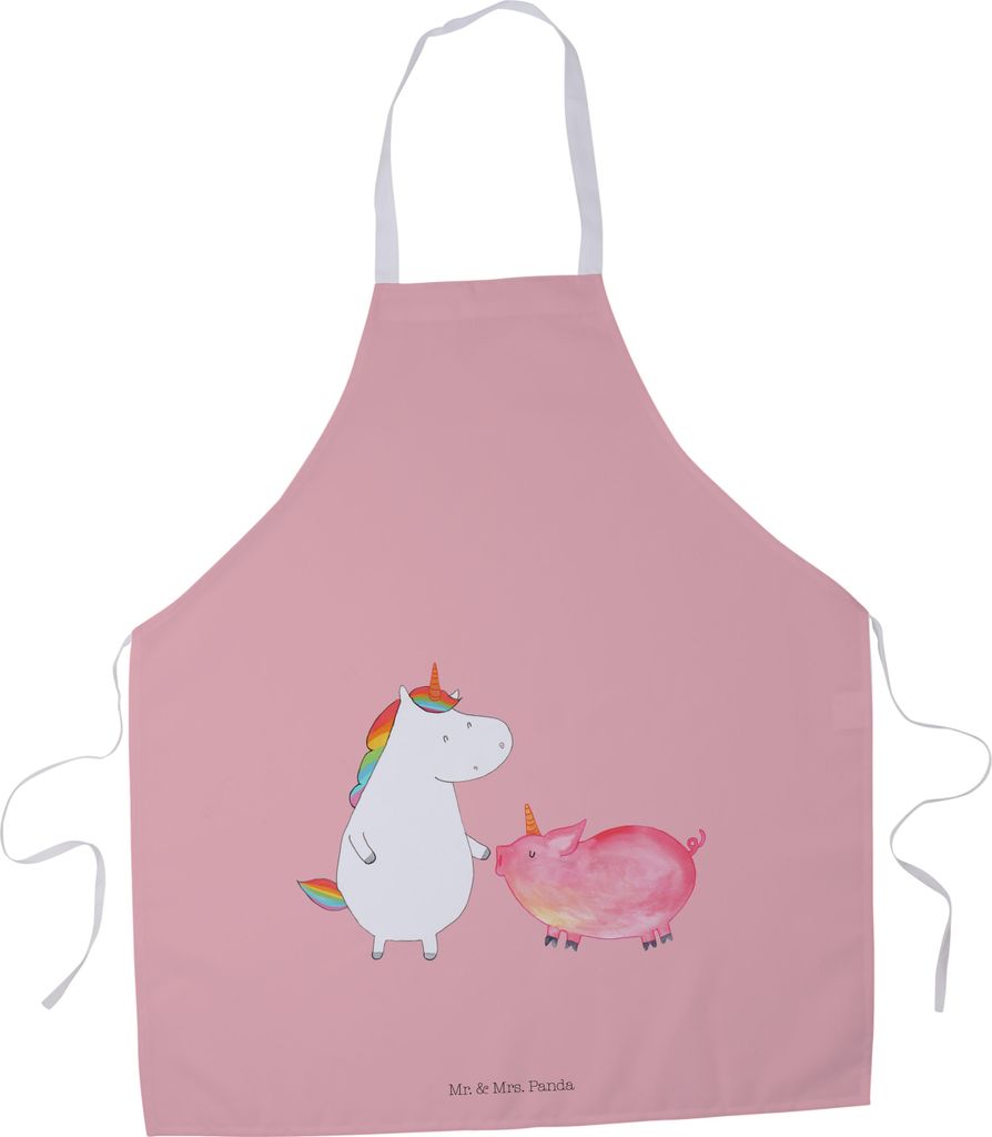 Mr. & Mrs. Panda Schürze Einhorn Schwein - Rot Pastell - Geschenk, Küchenzubehör, Profi Kochschürze, Einhörner, Freundin, Unicorn, Gastro-Sch...