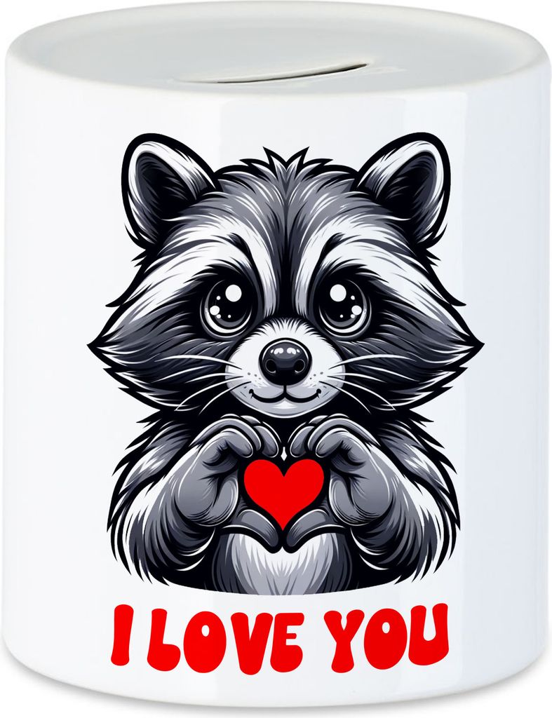 I love you Süßer Waschbär Herzformende Pfoten Spardose Romantisch Partner