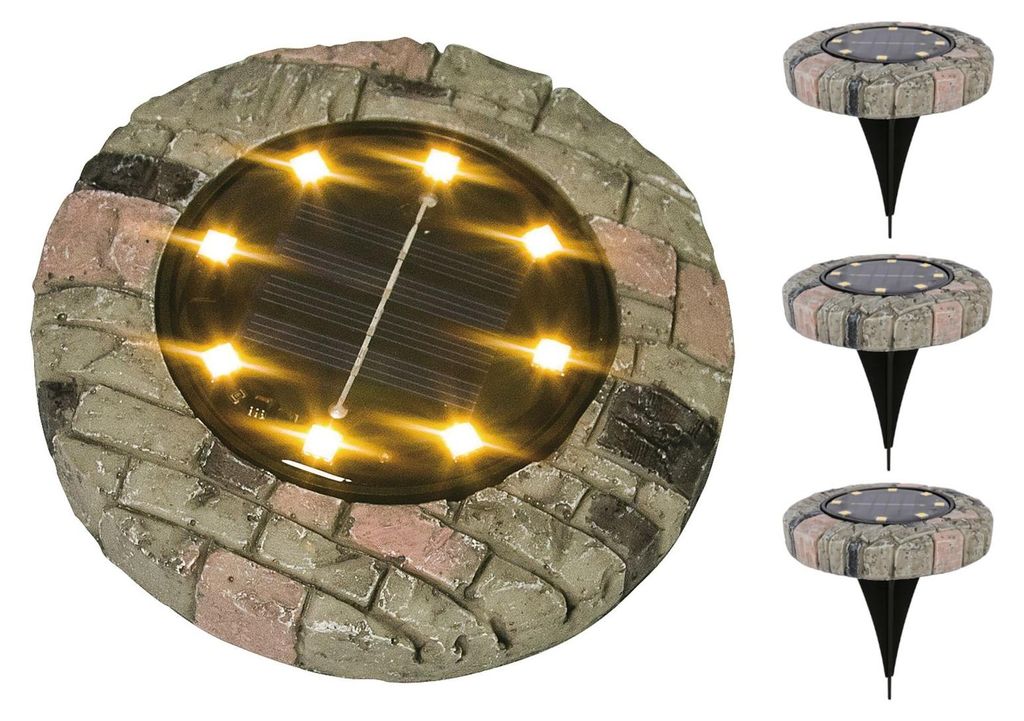 3x LED Solarleuchte Steinoptik warmweiß Gartenleuchte Produktbild 