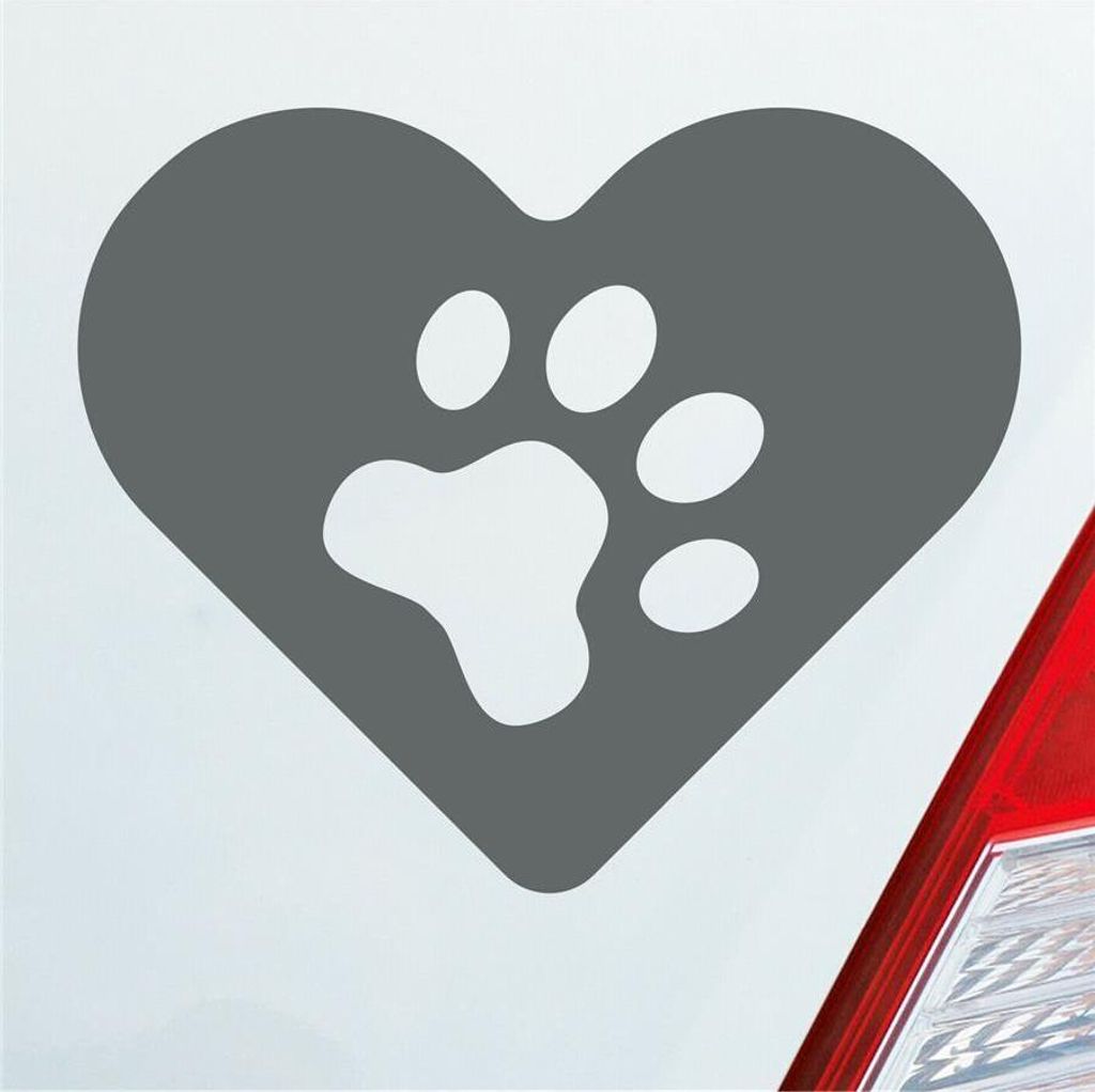 Auto Aufkleber Hund Herz Liebe Pfote Dog Heart KFZ 11,5x9,5 cm Grau Sticker Heckscheibenaufkleber