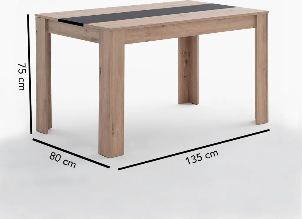 Table Robuste 135x80 cm Aspect Béton avec Bande Centrale Noire