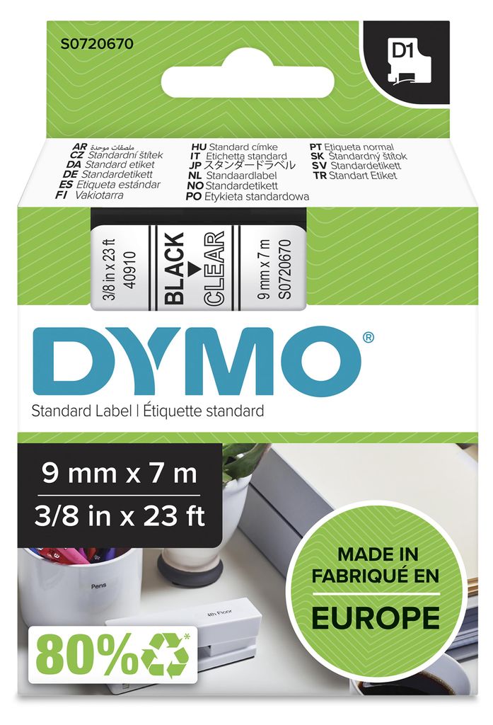 DYMO D1 - Adhésif - noir sur transparent - Rouleau (0,9 cm Image du produit 
