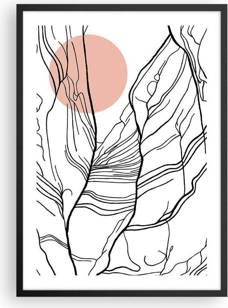 Gerahmtes Poster - Schwarzer Rahmen - Abstraktion Linien Sonne - 50x70 cm - Wand Bild - Wanddeko - Wandbilder - Kunstposter - Wandposter - Bilderra...