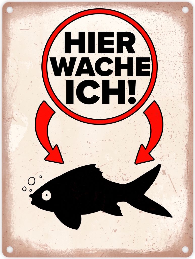 Hier wache ich Metallschild in 15x20 cm mit Goldfisch Produktbild 