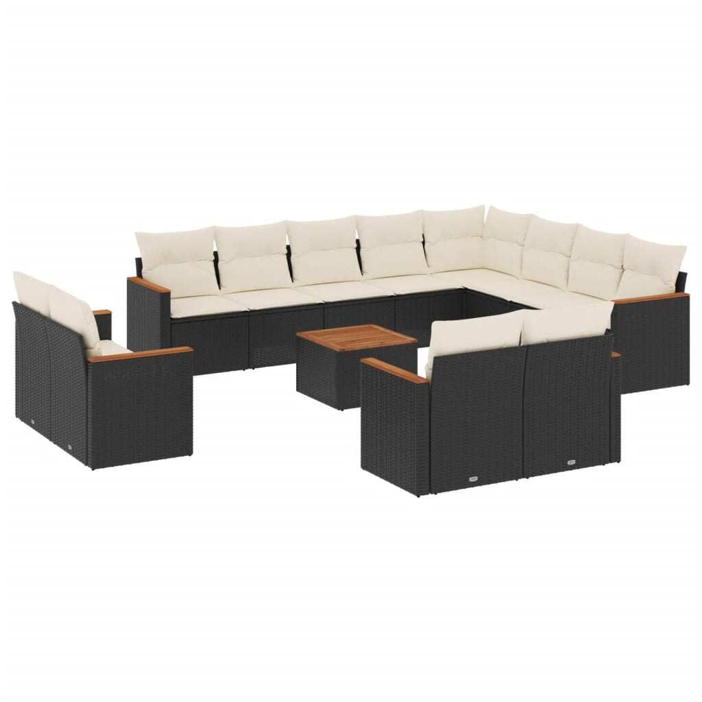 (Robust Möbel) 13-tlg. Garten-Lounge-Set - elegantes Design - Sitzgruppe/Gartengarnitur - mit Kissen Schwarz Poly Rattan - Terassenmöbel DEM...