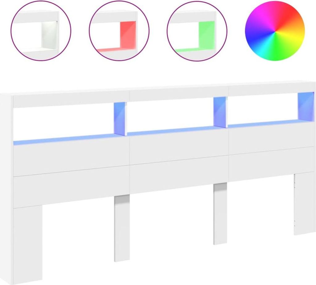 vidaXL LED-Kopfteil mit Ablagen Weiß 220x17x102 cm