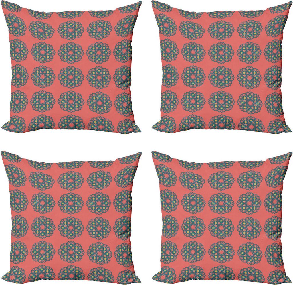 ABAKUHAUS Geometrisch Kissenbezug Set (4 Stück), Blumenbild, Moderner Doppelseitiger Digitaldruck, 45 cm x 45 cm, Salmon Dunkle Teal