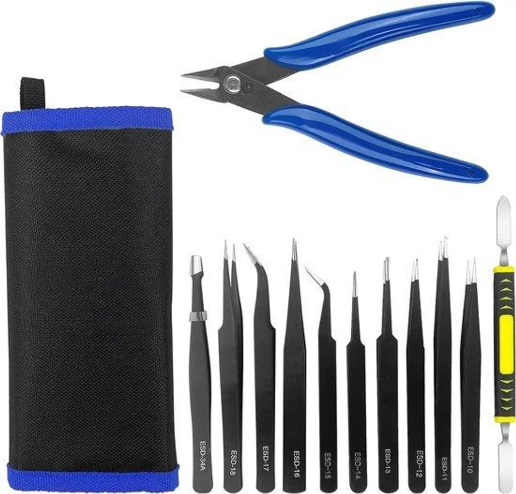 Kit 12 pinces de précision ESD Inox résistantes pour soudure et CMS
