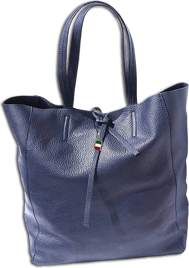 Grand Sac Shopper Femme Bleu en Cuir Souple Florence Fabriqué en Italie