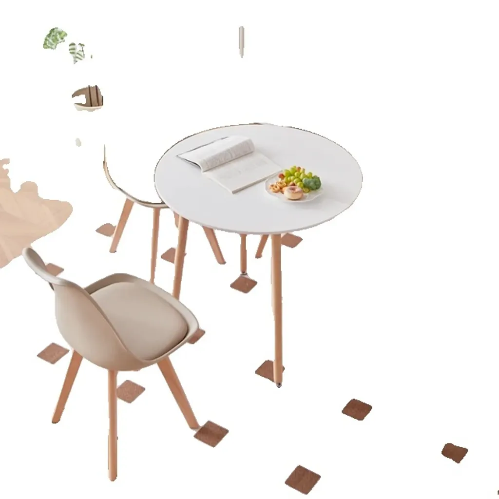 Mobilier salle à manger complet : table ronde et chaises rembourrées kaki