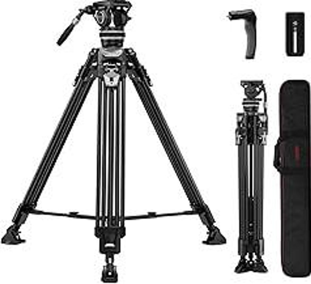 Cayer FA310H Video Tripod with K10 Fluid Head - One-Touch Leg Locks & Rapid Adjust - 22 lbs Load Aluminum - 2 Quick Release Plates & Carry Handle f...
