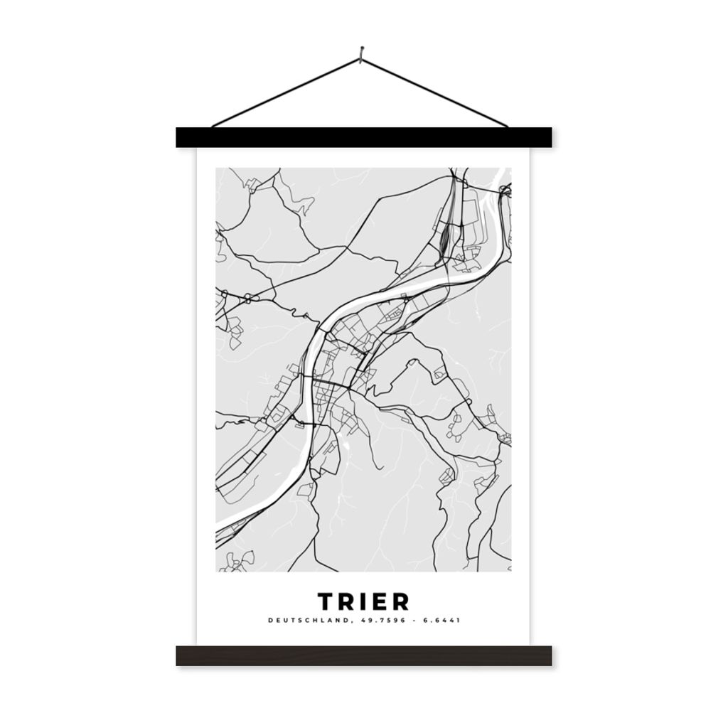 MuchoWow Textilposter Stadtplan - Deutschland - Karte - Trier 40x60 cm mit schwarzem Rahmen - Wanddekorationen