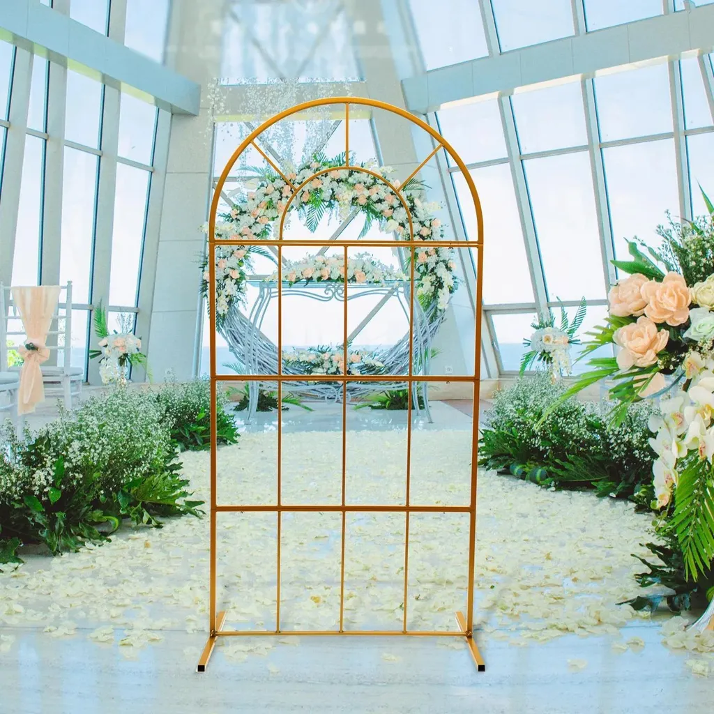 Arche de mariage dorée en forme de tonneau 100 cm support métal robuste - 3