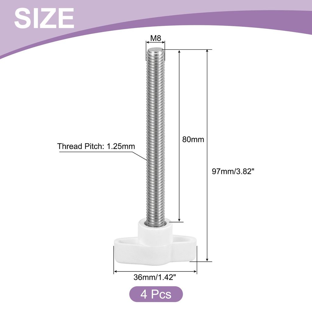 4 Stš¹ck T-Flš¹gelschraube mit Griffen R?ndelschrauben, M8 x 80mm M?nnliche Schraube Knopf 304 Edelstahl R?ndelschraube Daumenschrauben-Griff 3...