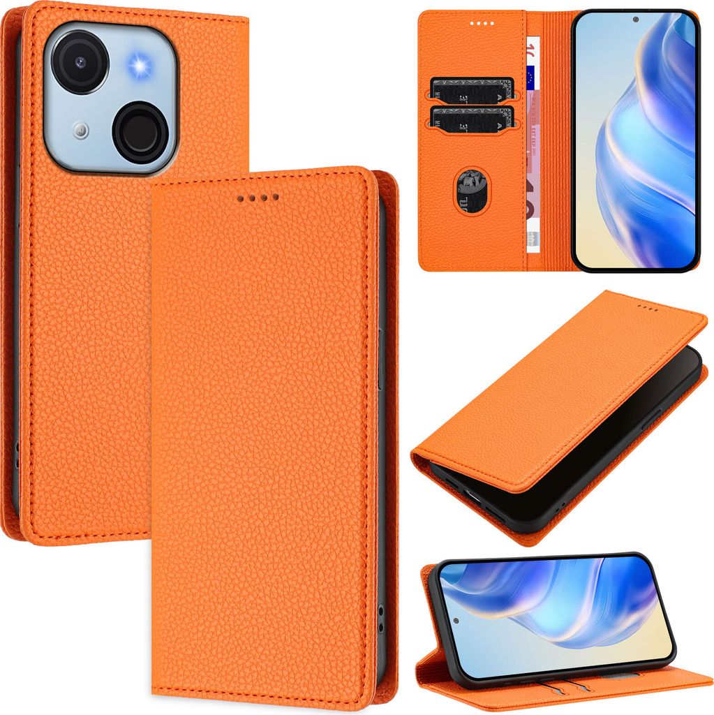Litchi Leder Handyhülle für itel A50C Wallet Kartenfächer Produktbild 