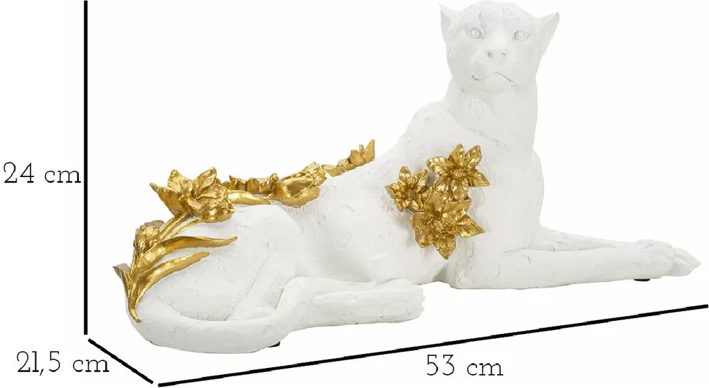 Grande Décoration Léopard Blanc et Or 53 cm pour Buffet et Console