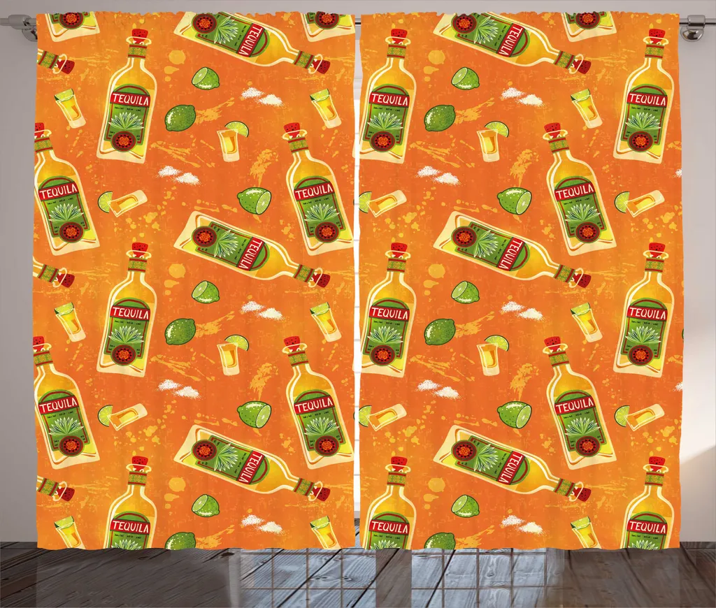 ABAKUHAUS Tequila Tenda rustica, bicchierini da liquore Bottiglie di lime, camera da letto Tenda con passanti e ganci, 280 x 245 cm, arancione verde oliva