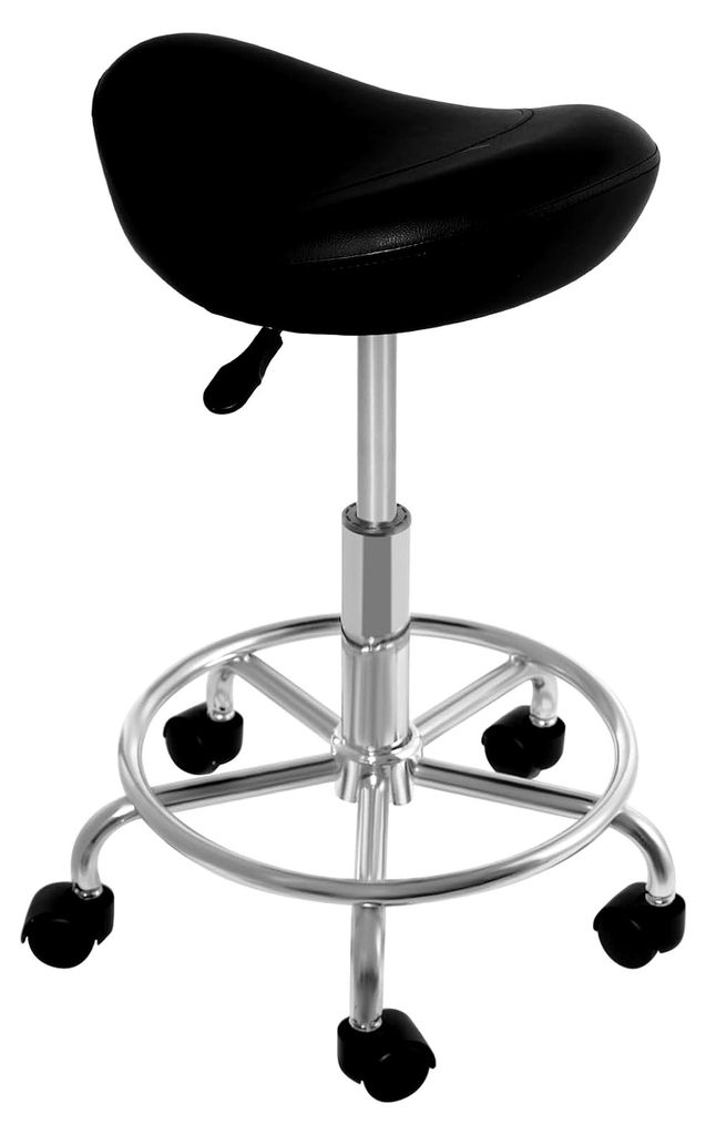 Sattelhocker mit Rollen, drehbarer Bürostuhl aus Kunstleder mit breitem Sitzpolster, höhenverstellbar von 45-59 cm, ergonomisch für Salon, Spa u...
