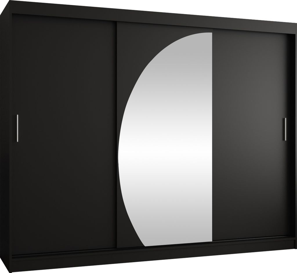 MIRJAN24 Kleiderschrank Wika 250, Schwebetürenschrank mit zwei Kleiderstangen, Garderobe (Farbe: Schwarz, Größe: 250 cm, ohne Schubladen)