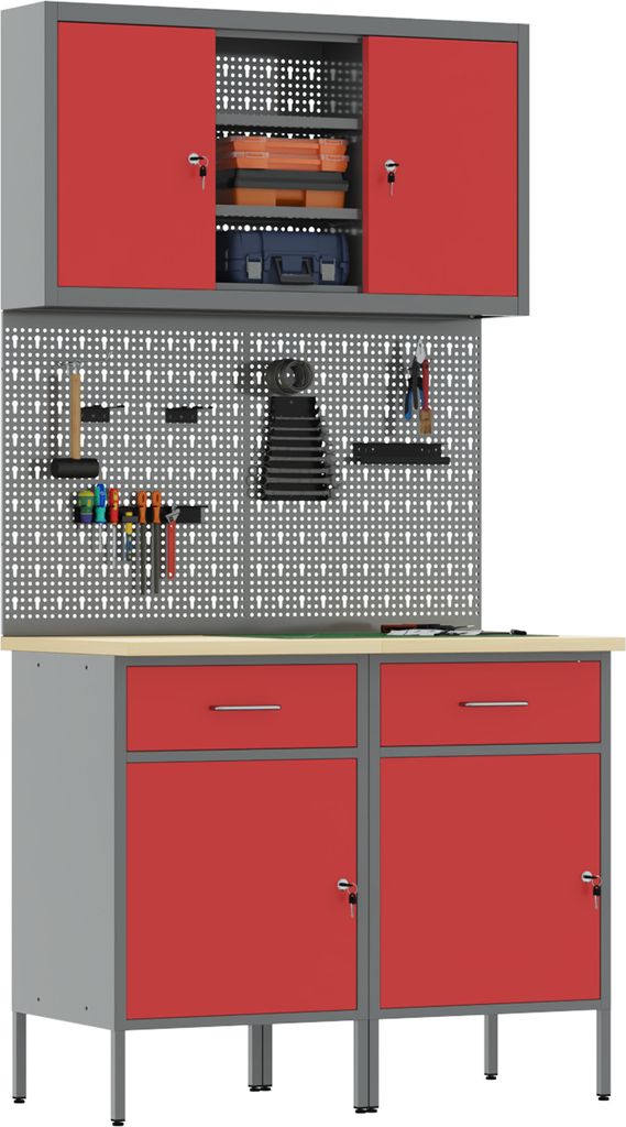 Möbel 6- tlg. Werkbank- Set Rot Stahl - Werkbänke Neu60106