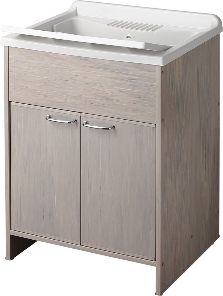 PVC Waschbeckenunterschrank Holzoptik Eiche mit 2 Türen und Becken Negrari 9002KR