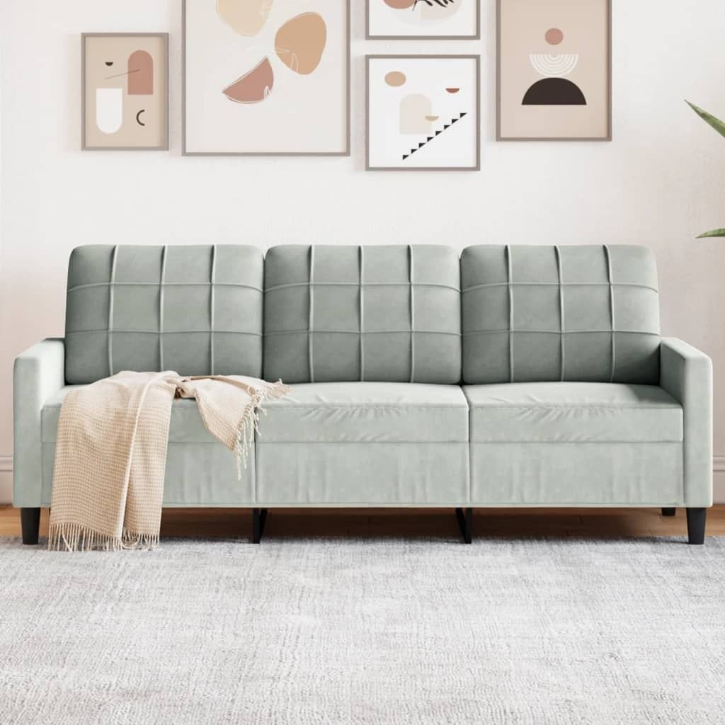 "im Angebot" 3-Sitzer-Sofa - Stoff (100 % Polyester) - Wohnzimmer Sofa - Hellgrau 180 cm Samt - Klassische Sofas CC17669