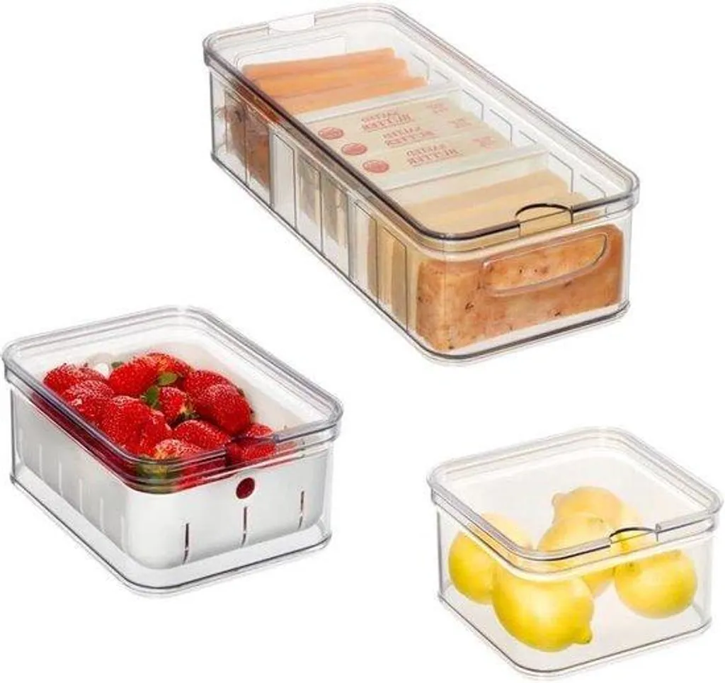 Lot de 3 Récipients de Conservation en Plastique Recyclé Transparents