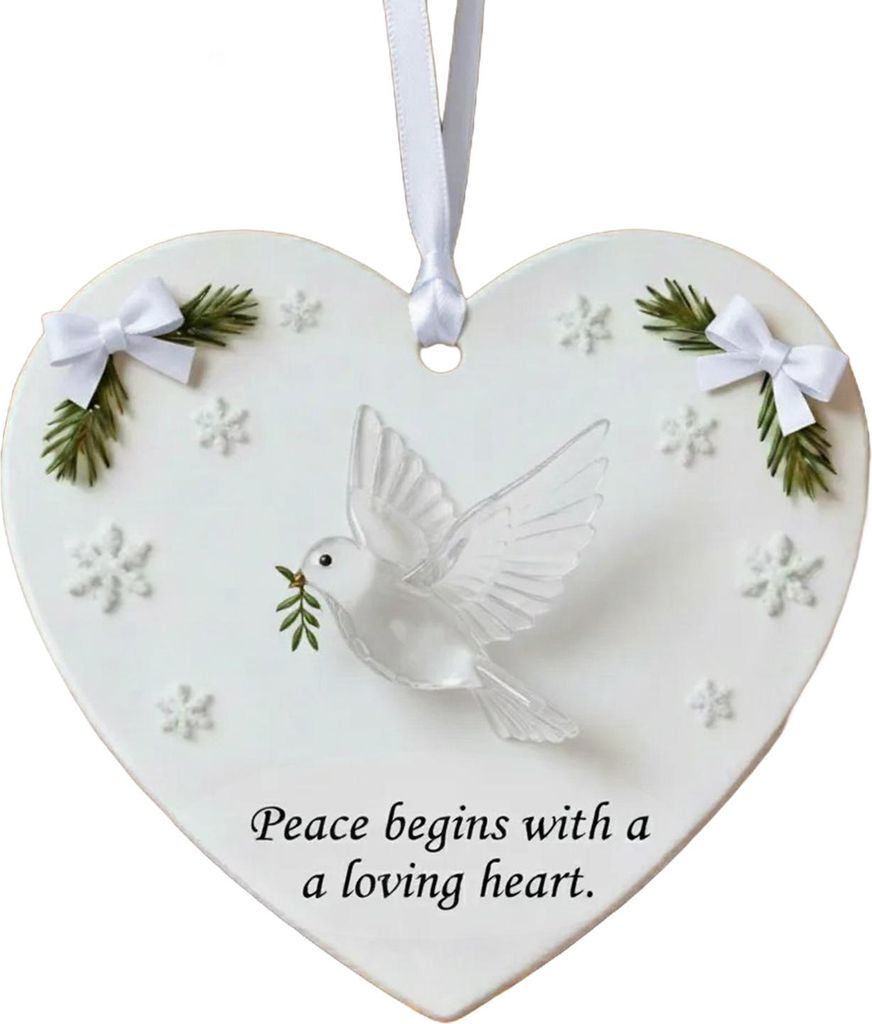 Herzförmiger Weihnachtsbaumschmuck mit Feder-, Libellen-, Hirsch- und Blumenmotiv – Inspirierende Acryl-Erinnerung für den Weihnachtsbaum