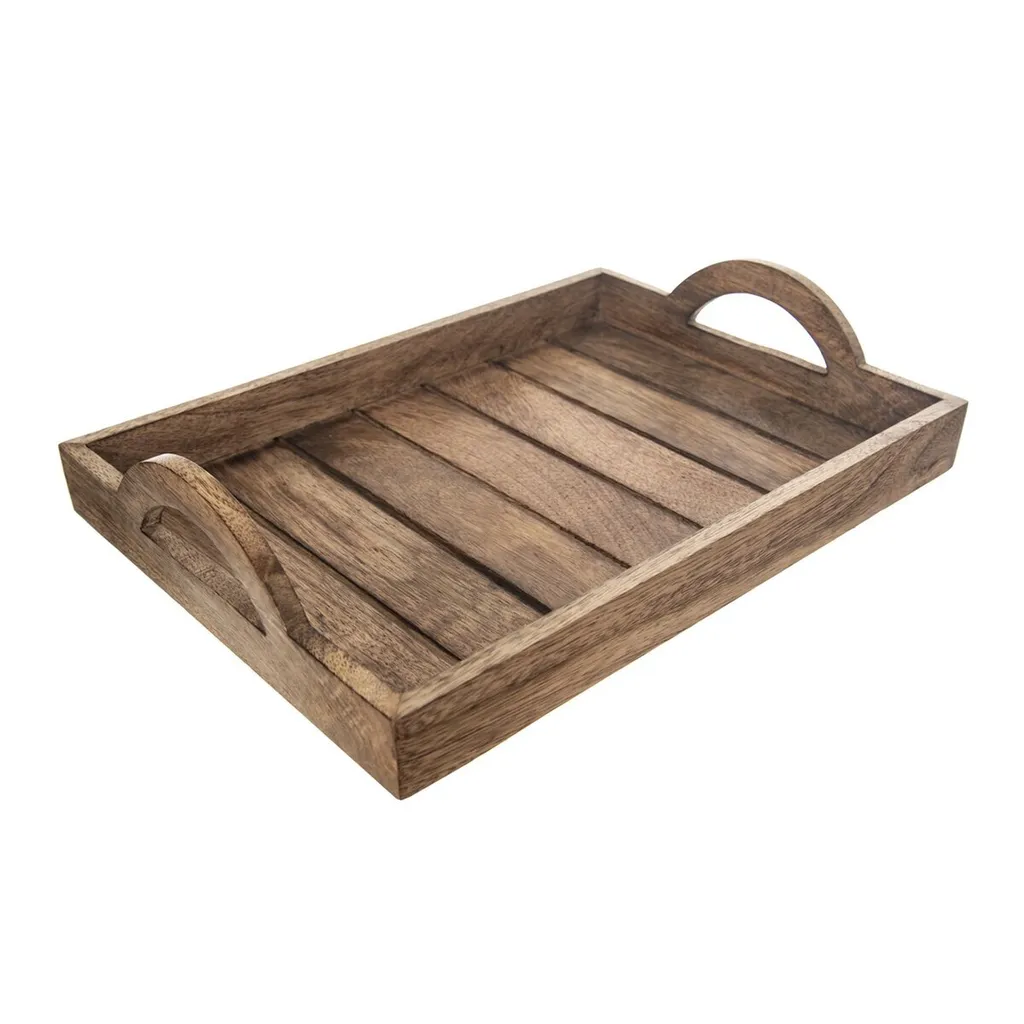 Vassoio In Legno Laccato Marrone Per Colazione A Letto, 40x30x5,5 Cm, Con Maniglie, Solido E Versatile Per Ristoranti Ed Eventi - 3