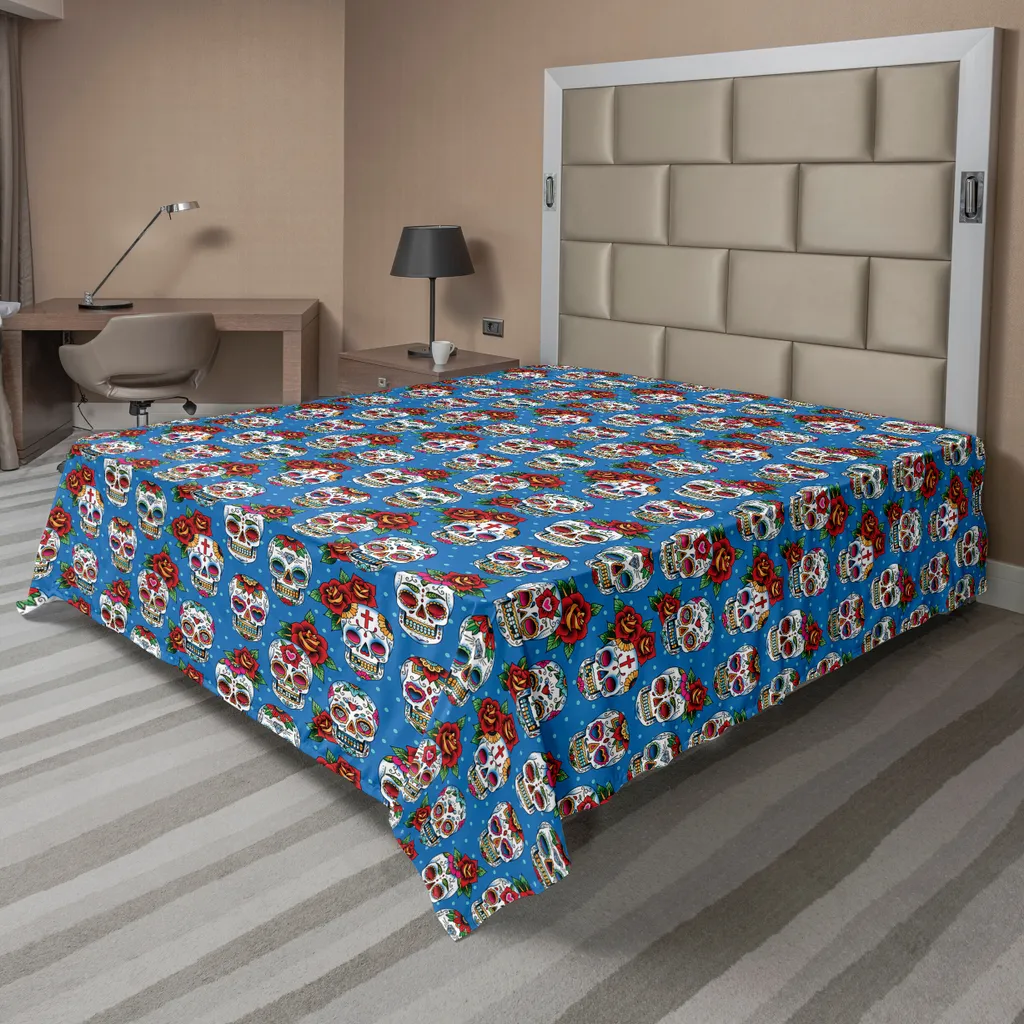 Drap plat anti-plis et doux 260x228 cm motif Zuckerschädel coloré