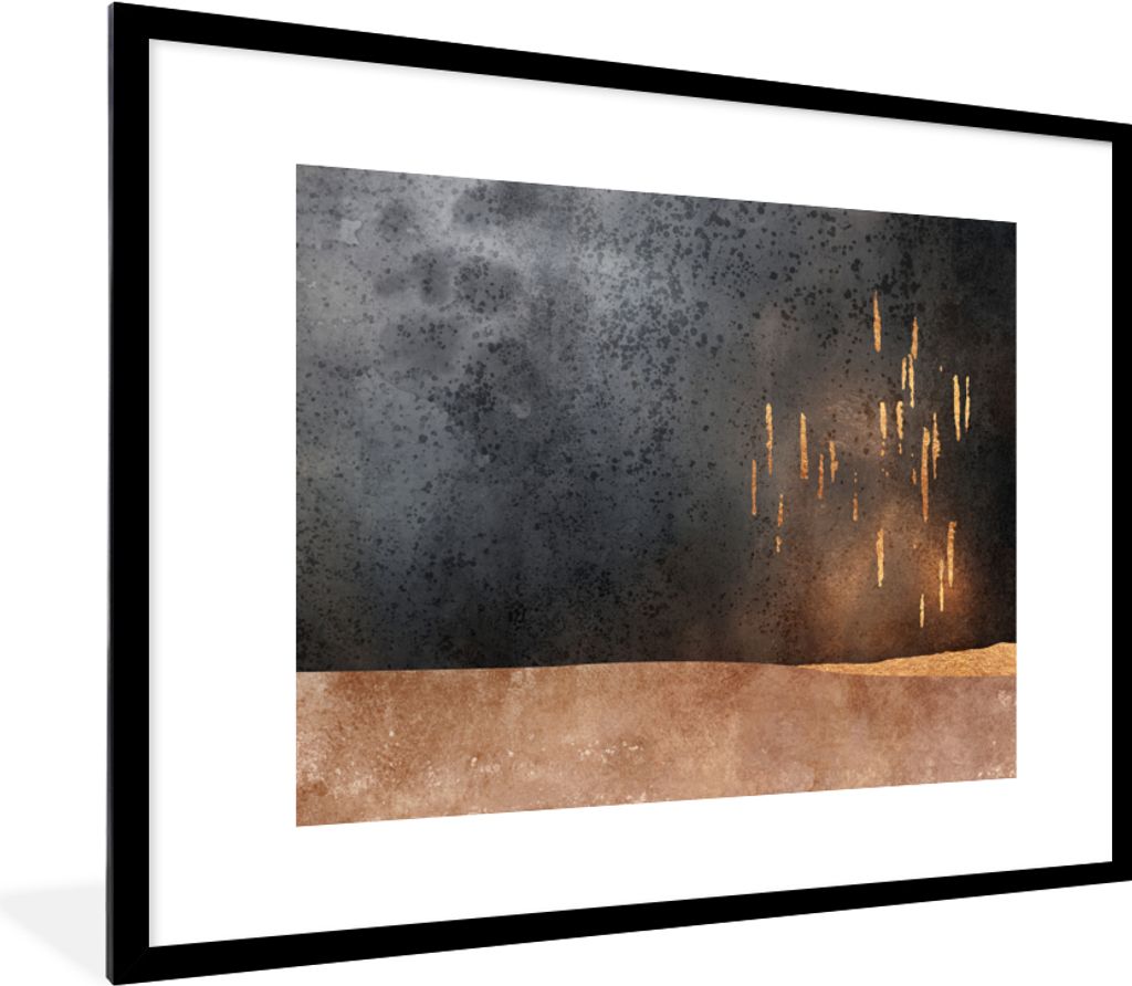 MuchoWow Gerahmtes Poster Abstrakt - Gold - Design 80x60 cm - Poster mit Schwarzem Bilderrahmen Wandposter Rahmen Foto Bilder - Schlafzimmer-Deko...