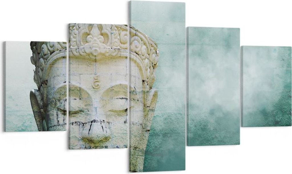 Bild auf Leinwand - Leinwandbild - 5 Teile - Buddha Grafik Türkis - 125x70cm - Wand Bild - Wanddeko - Wandbilder - Leinwanddruck - Bilder - Wandde...